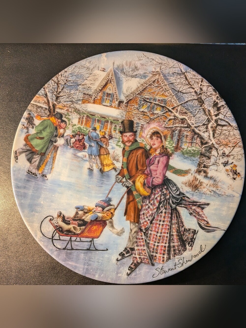 Stewart Sherwood Victorian Winter Scene Decorative Plate - Skating On The Pond